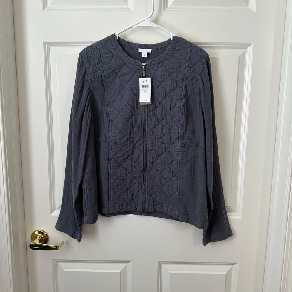 J. Jill Women Quilted Lightweight Jacket Charcoal Gray Mixed Media Cotton Size M
